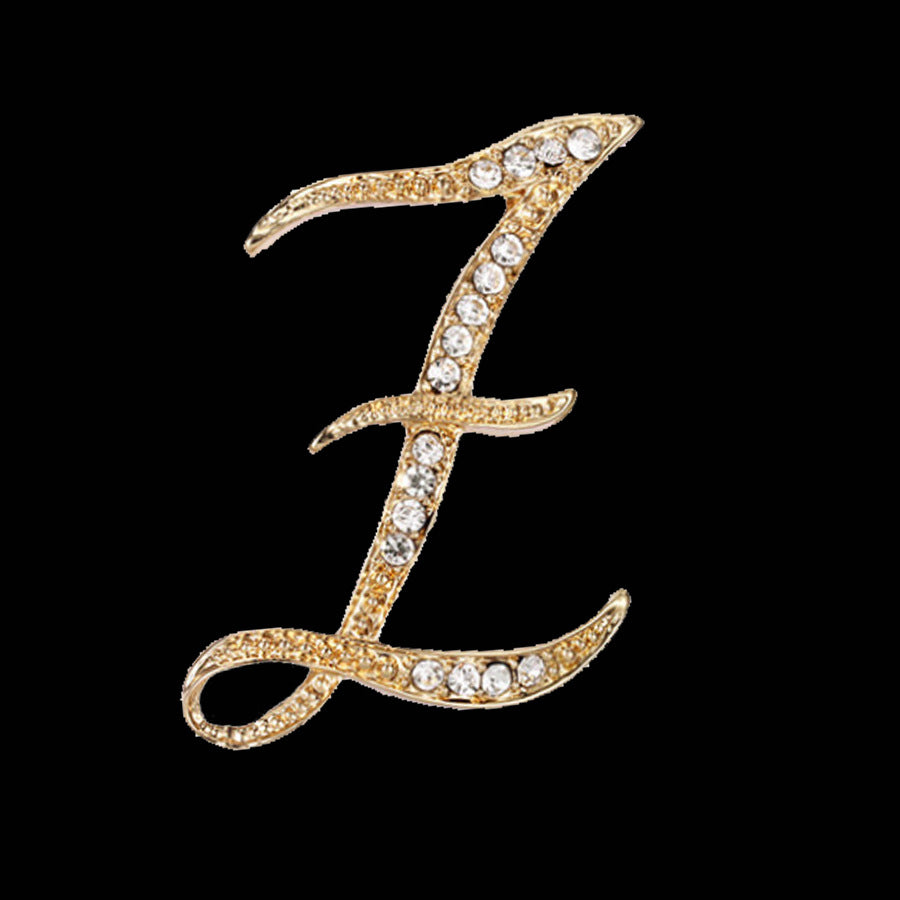 26 Letter Rhinestone Initial Brooch Pin Gold