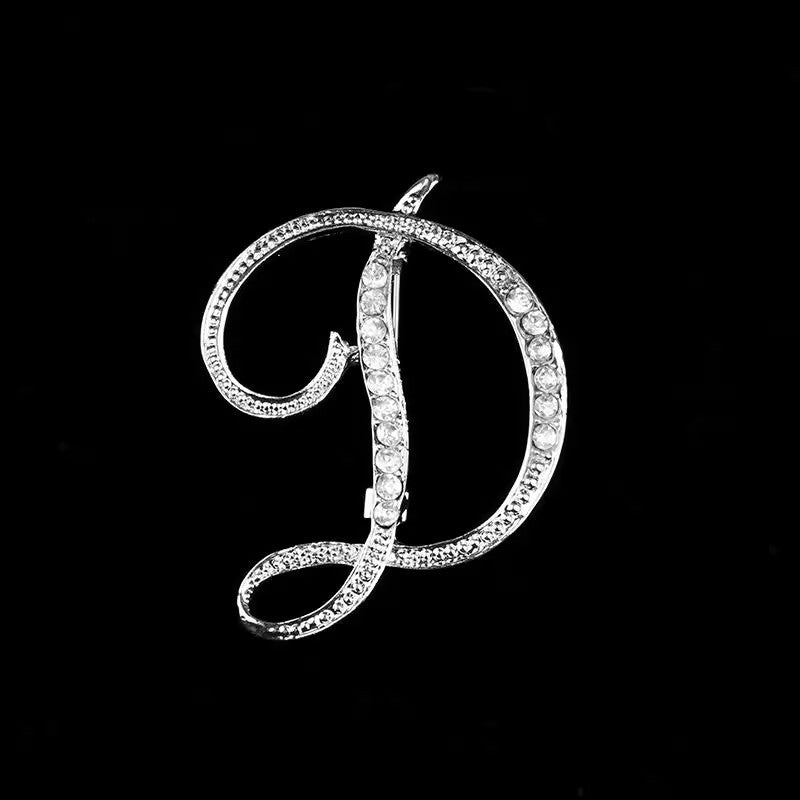 26 Letter Rhinestone Initial Brooch Pin Silver