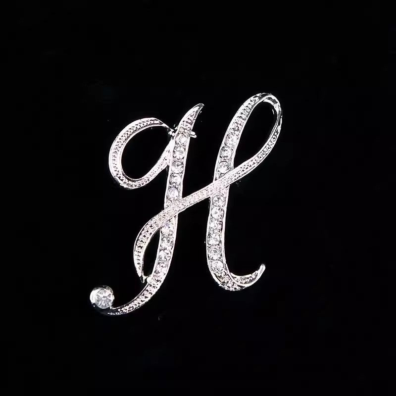 26 Letter Rhinestone Initial Brooch Pin Silver