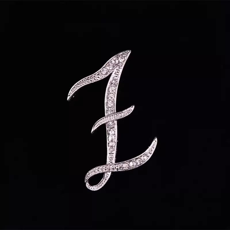 26 Letter Rhinestone Initial Brooch Pin Silver