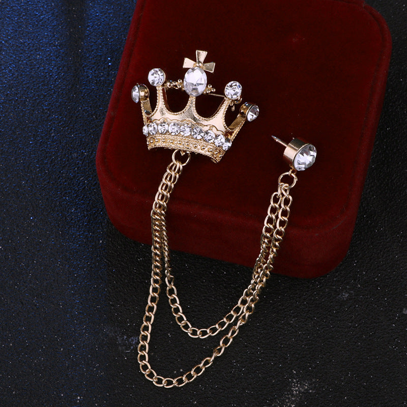 Crown Chain Brooch for Men – Stylish Lapel Pin with 20 Color Options