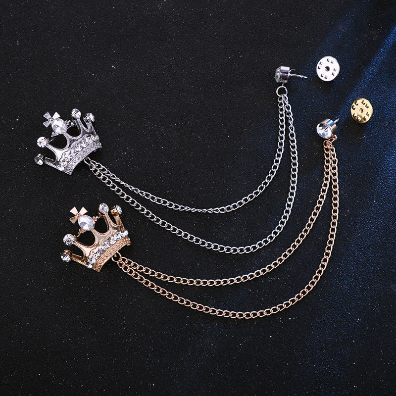 Crown Chain Brooch for Men – Stylish Lapel Pin with 20 Color Options