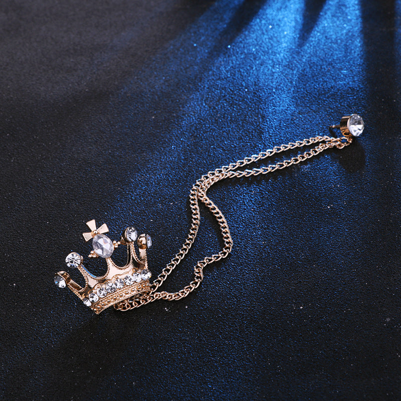Crown Chain Brooch for Men – Stylish Lapel Pin with 20 Color Options