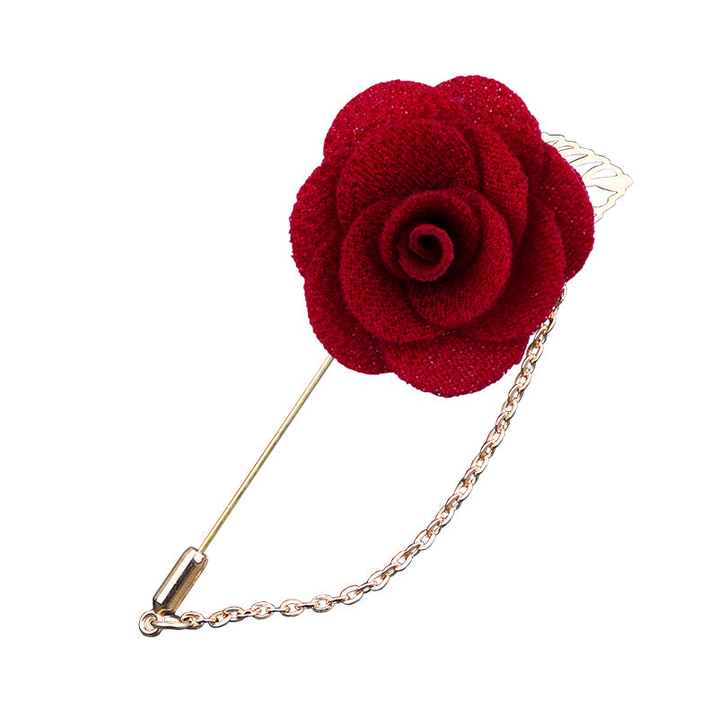 Men's Rose Lapel Pin with Chain in 21 Colors Vintage Flower Brooch