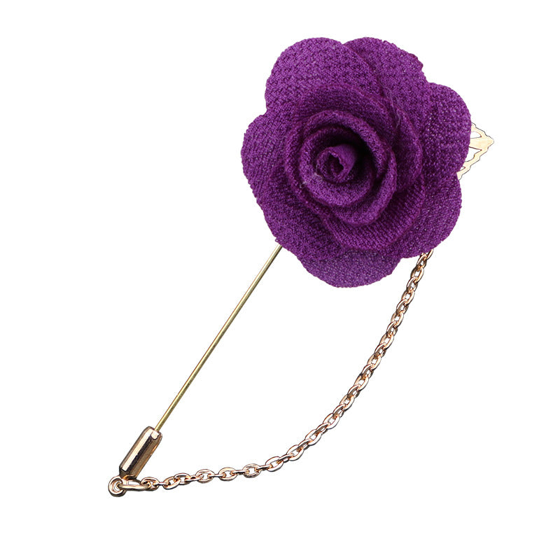 Men's Rose Lapel Pin with Chain in 21 Colors Vintage Flower Brooch