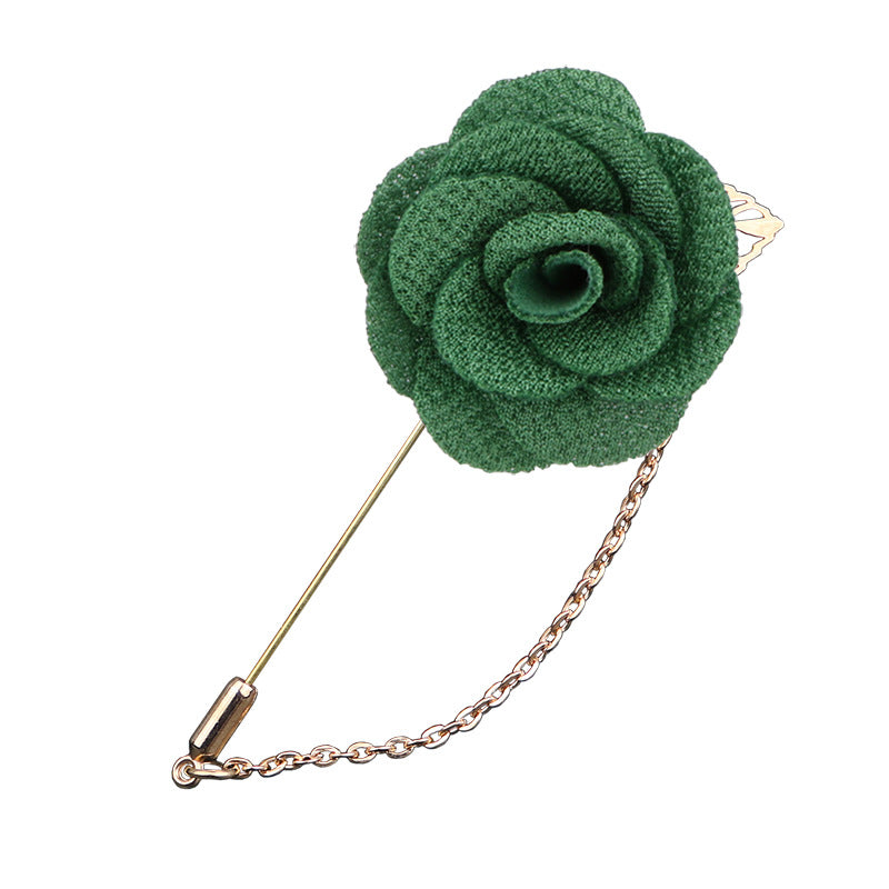 Men's Rose Lapel Pin with Chain in 21 Colors Vintage Flower Brooch