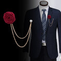 Men‘s Handmade Rose Lapel Brooch with Tassel Chain in 21 Colors