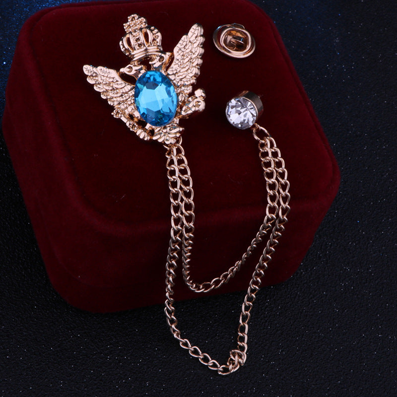 Rhinestone Crown Brooch with Double-headed Eagle Design in 14 Color