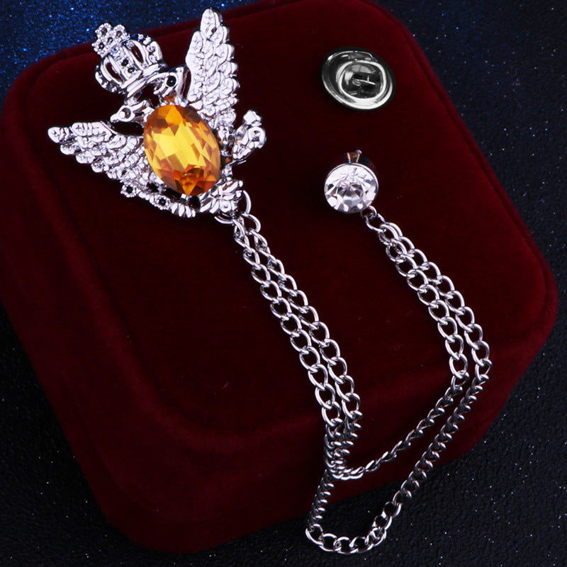 Rhinestone Crown Brooch with Double-headed Eagle Design in 14 Color