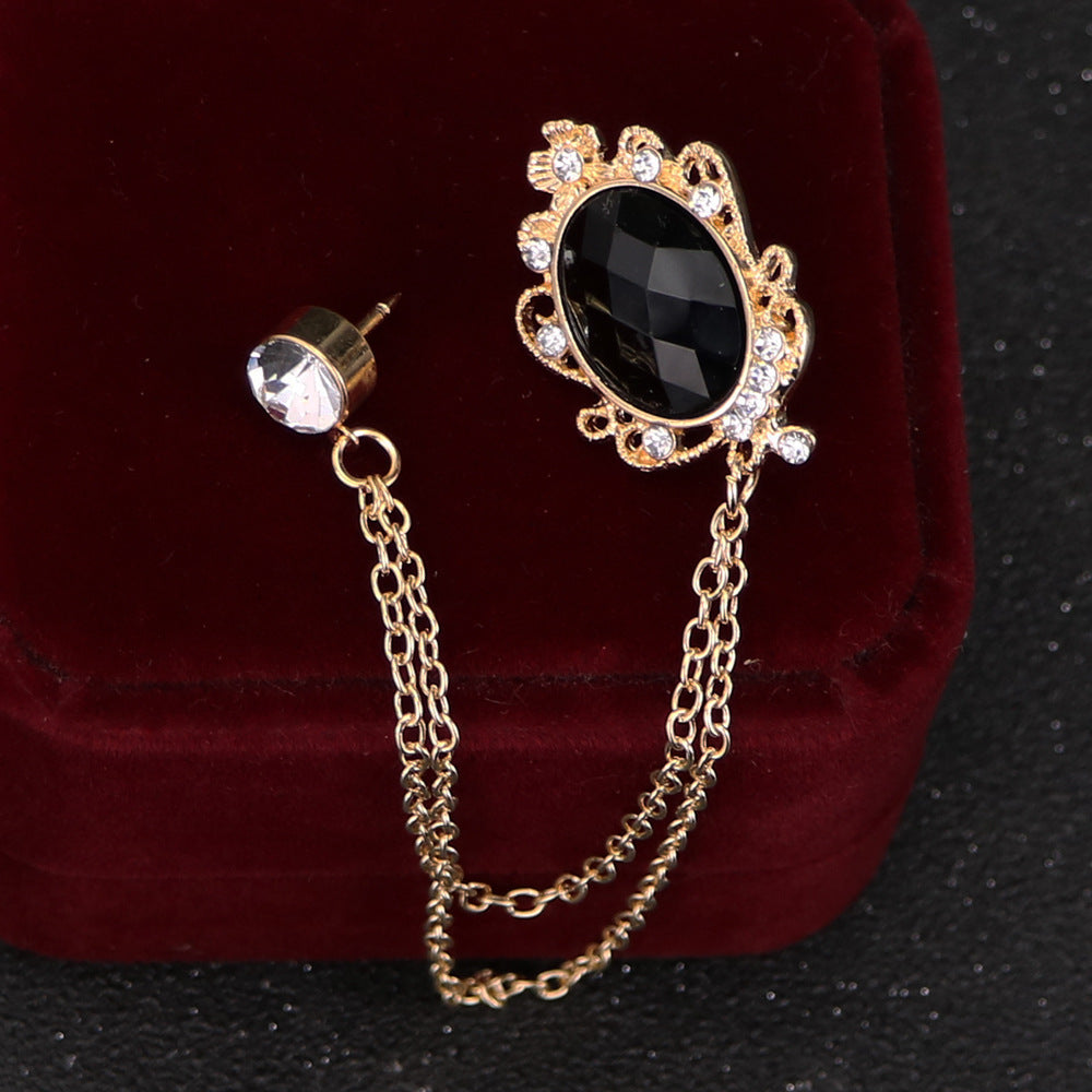Men's Hanging Chain Brooch Gem Lapel Pin Set for Shirt Tie Suit and Hat