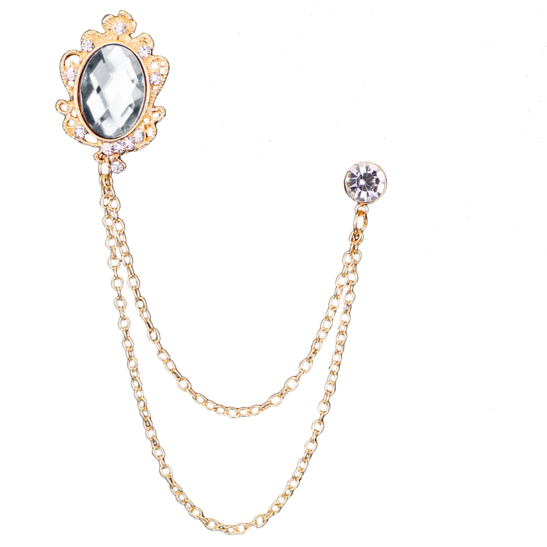Men's Hanging Chain Brooch Gem Lapel Pin Set for Shirt Tie Suit and Hat