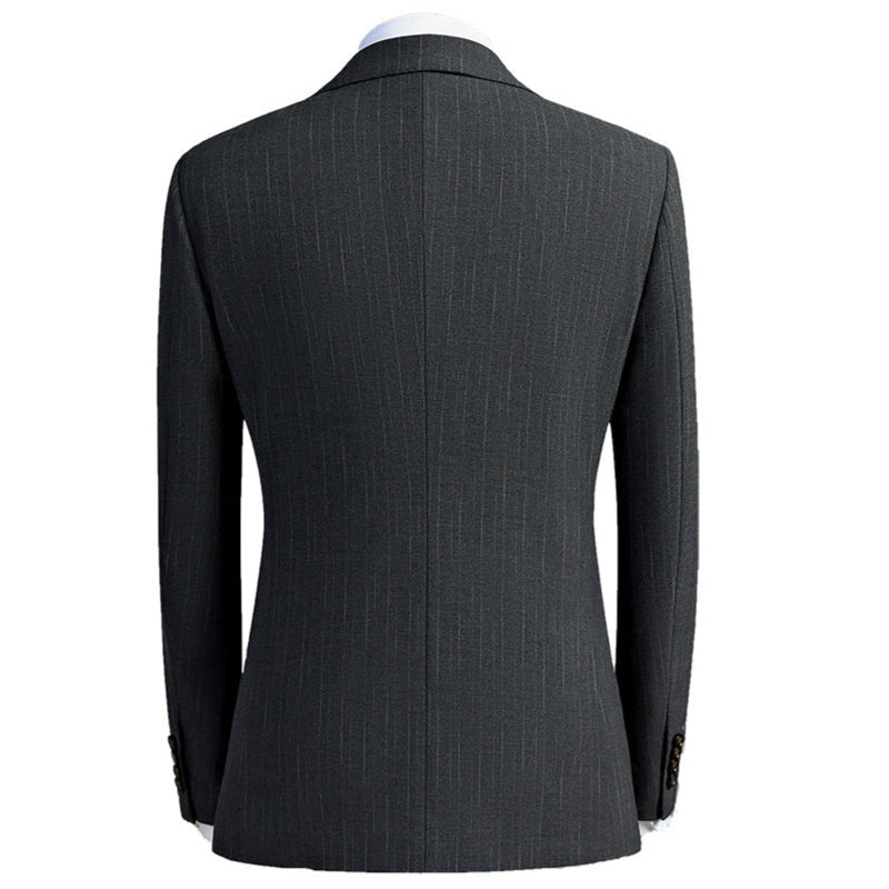 Men's Two-button Shadow Stripe Gray Dark 3-piece Suit