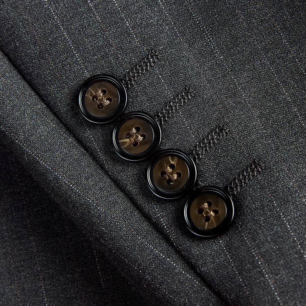 Men's Two-button Shadow Stripe Gray Dark 3-piece Suit