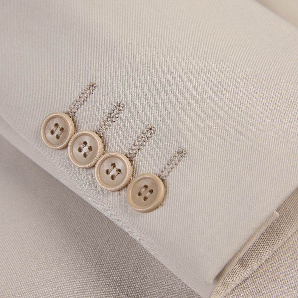 Men's 3-piece Barge Collar Beige Suit