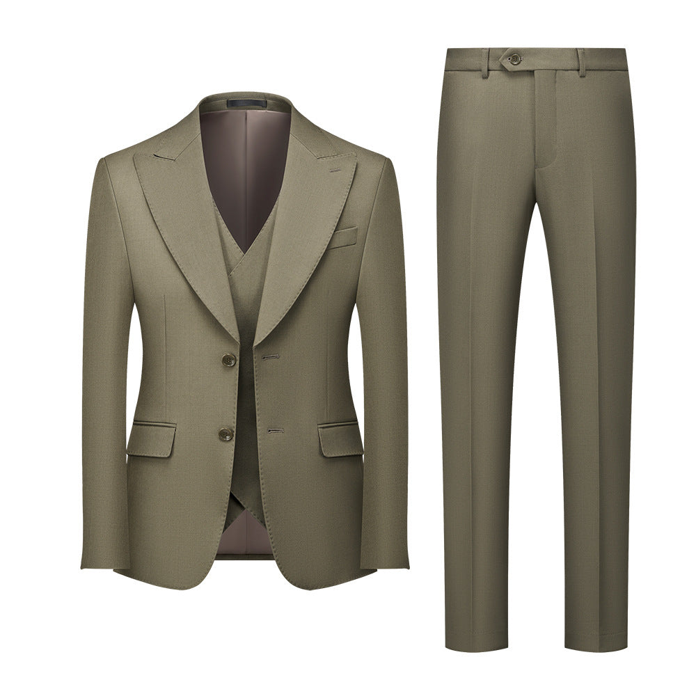 Men's 3-piece Barge Collar Olive Green Suit