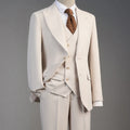 Men's 3-piece Barge Collar Beige Suit