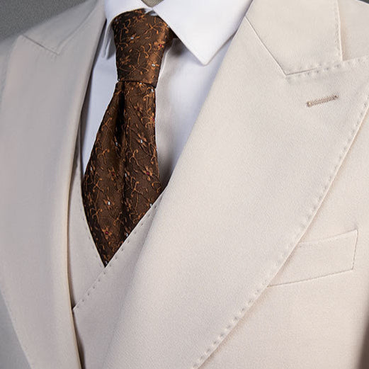 Men's 3-piece Barge Collar Beige Suit
