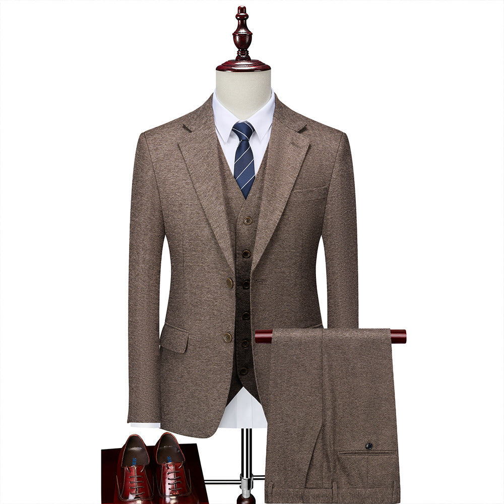 Men's 3-Piece Slim Fit Wool Blend Brown Suit