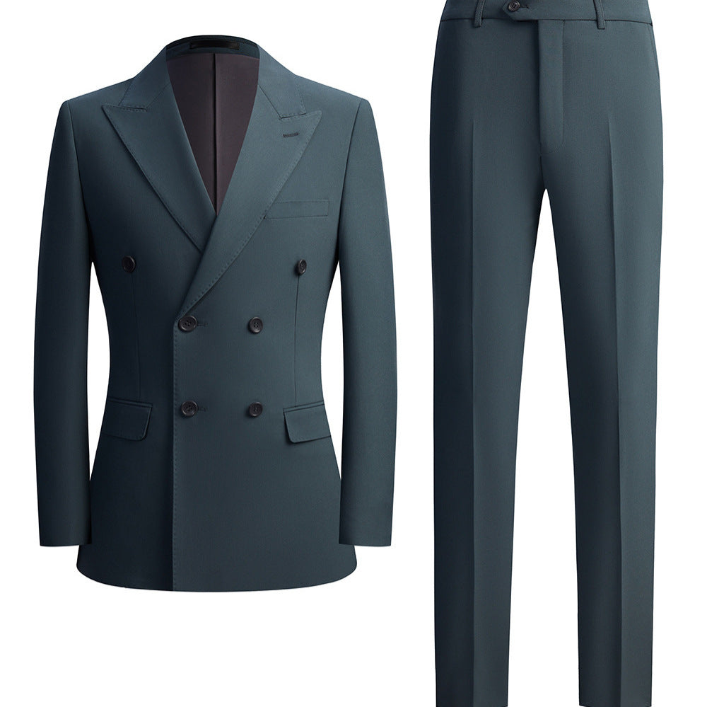 Men's 2-Piece Double-breasted Dark Green Texture Suit