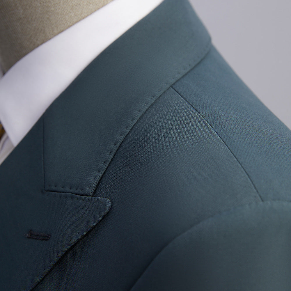 Men's 2-Piece Double-breasted Dark Green Texture Suit