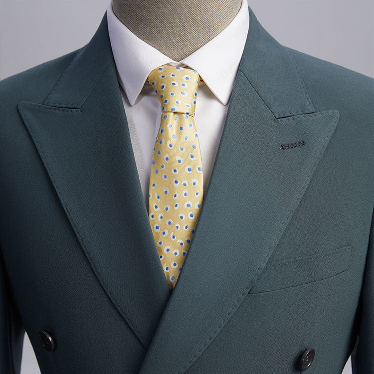 Men's 2-Piece Double-breasted Dark Green Texture Suit