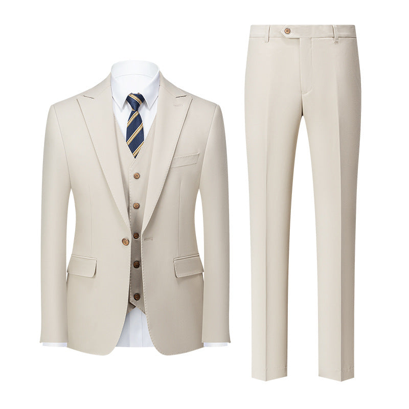 Men's 3-piece One Button Peak Lapel Beige Suit