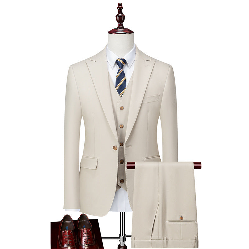 Men's 3-piece One Button Peak Lapel Beige Suit