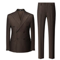 Men's 2-Piece Shadow Stripe Double-breasted Dark Brown Suit