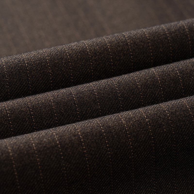 Men's 2-Piece Shadow Stripe Double-breasted Dark Brown Suit