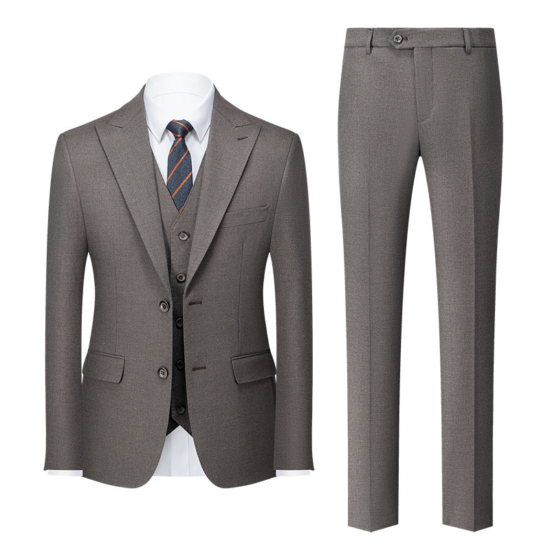 Men's Two-button Three-piece Dark Gray Texture Suit