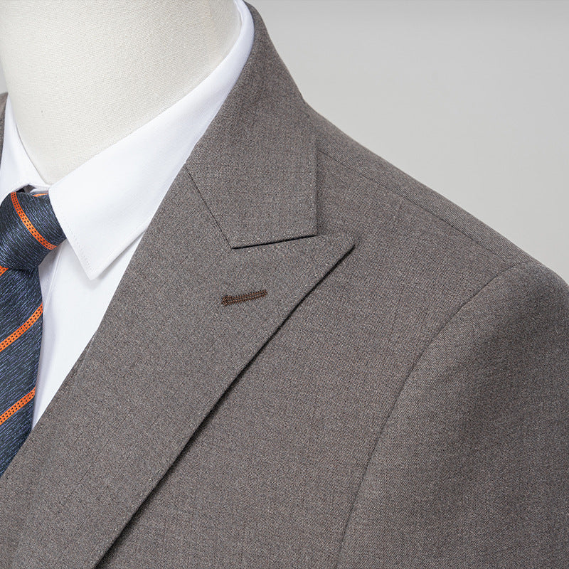 Men's Two-button Three-piece Dark Gray Texture Suit