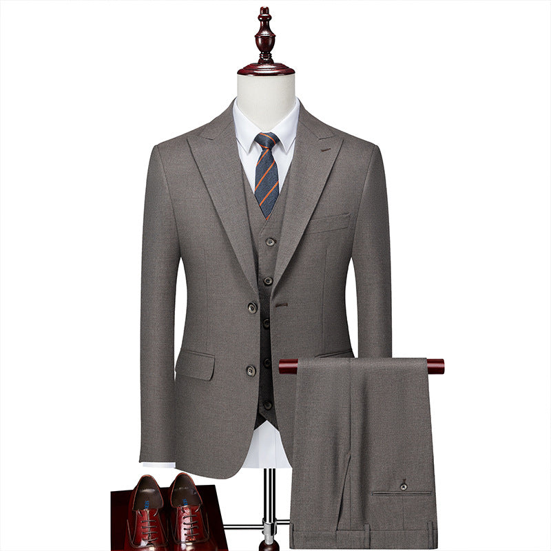 Men's Two-button Three-piece Dark Gray Texture Suit
