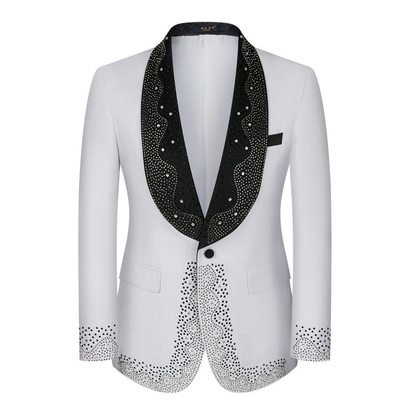 Men's Three-Piece Rhinestone Embellishments Wedding White Tuxedo