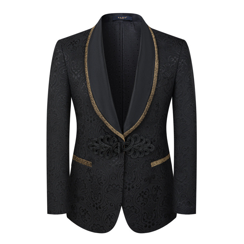 Men's 3-Piece Floral Jacquard Black Tuxedo With Shawl Lapel