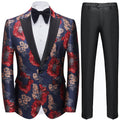 Men's Peak Lapel Red and Gold Floral Print Blazer