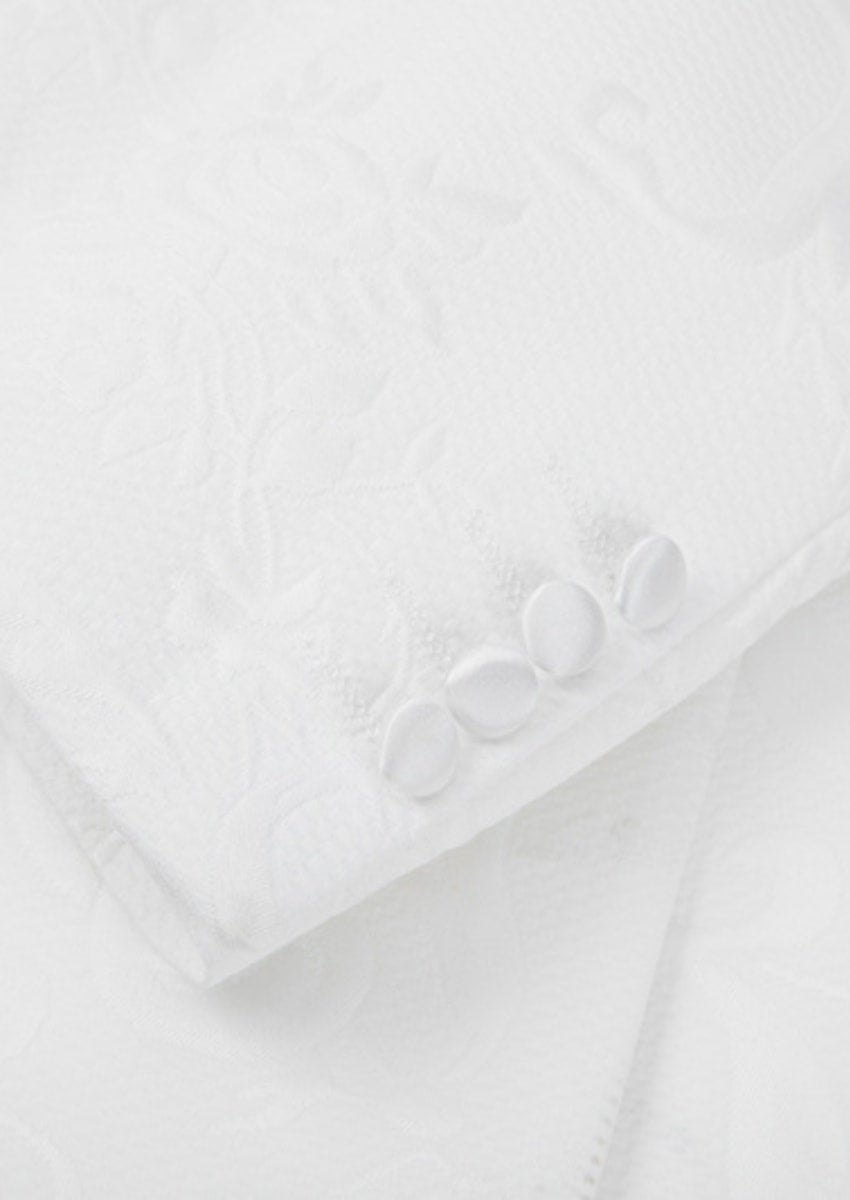 Men’s White 2-Piece Floral Jacquard Tuxedo Set with Hotfix Crystal Shawl Collar