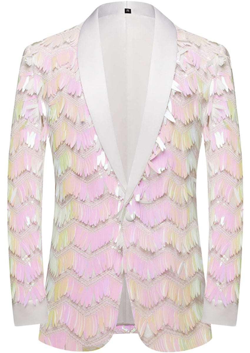 Men's One-Button Geometric Sequin Pink Jacket