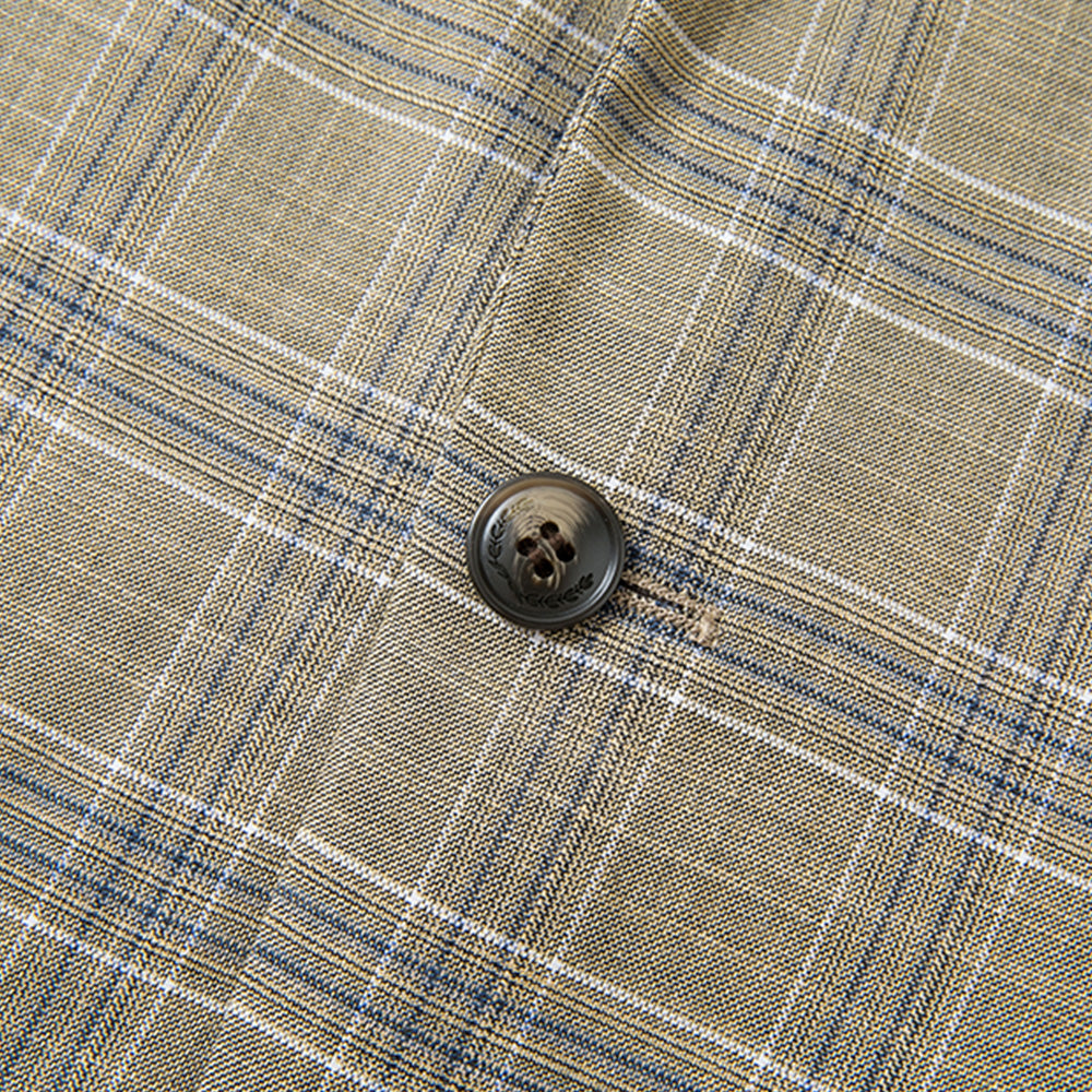 Men's 3-Piece One Button Fashionable Plaid Brown Suit