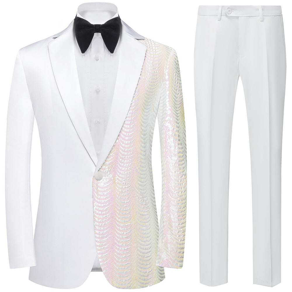 Men's Pink Sequin Water Ripples White Tuxedo Jacket