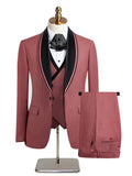 Men's 3-Piece One-Button Black Lapel Blush Red Tuxedo