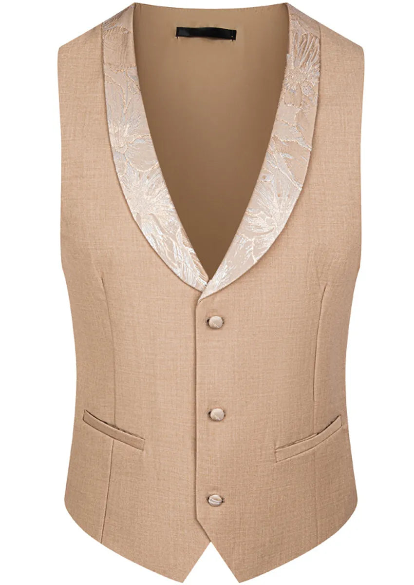 Men's 3-Piece Gold Jacquard Champagne Wedding Suit