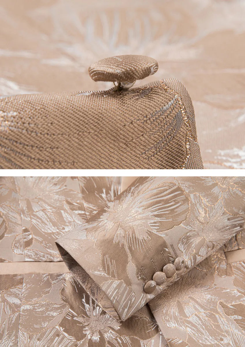 Men's 3-Piece Gold Jacquard Champagne Wedding Tuxedo
