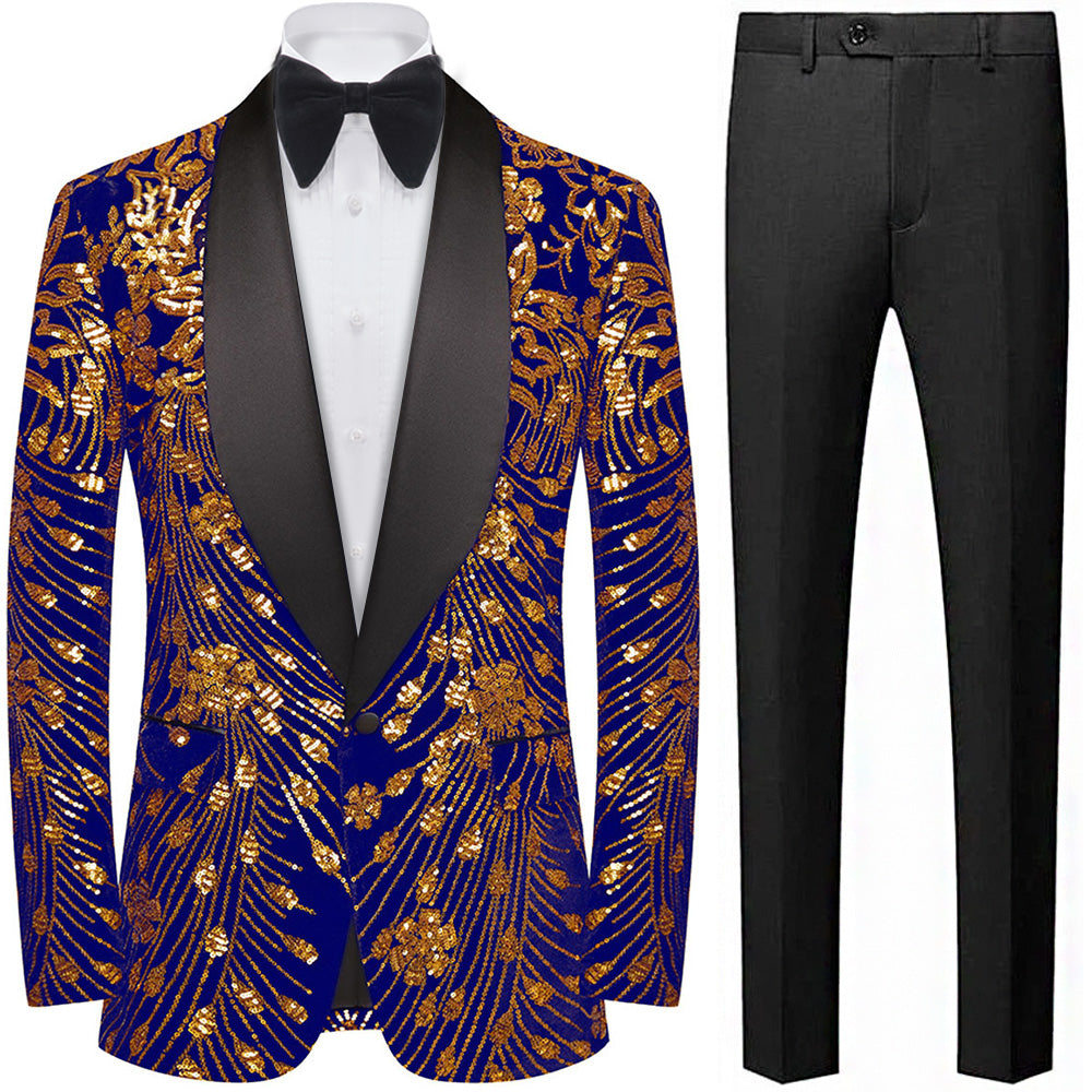 Men's Sequin Blue Jacket Golden Falling Stars
