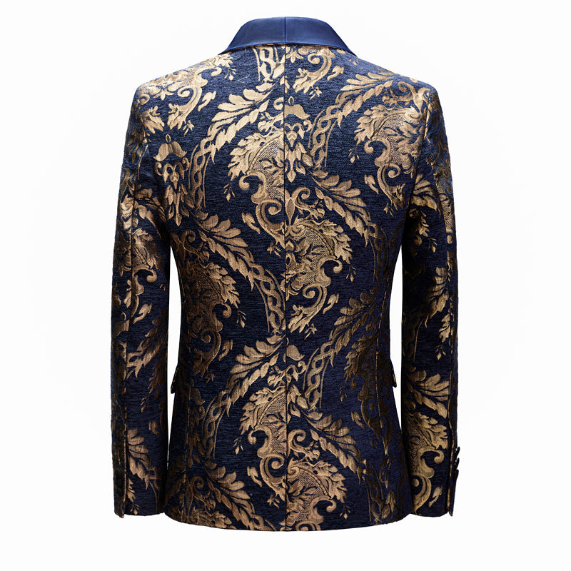 Men's Gold Damask Jacquard Royal Blue Tuxedo