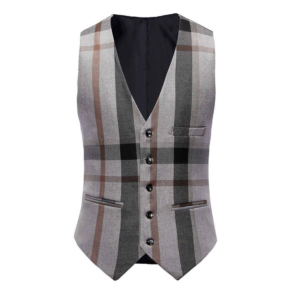 Men's 3-Piece Modern Plaid Design Light Gray Tuxedo