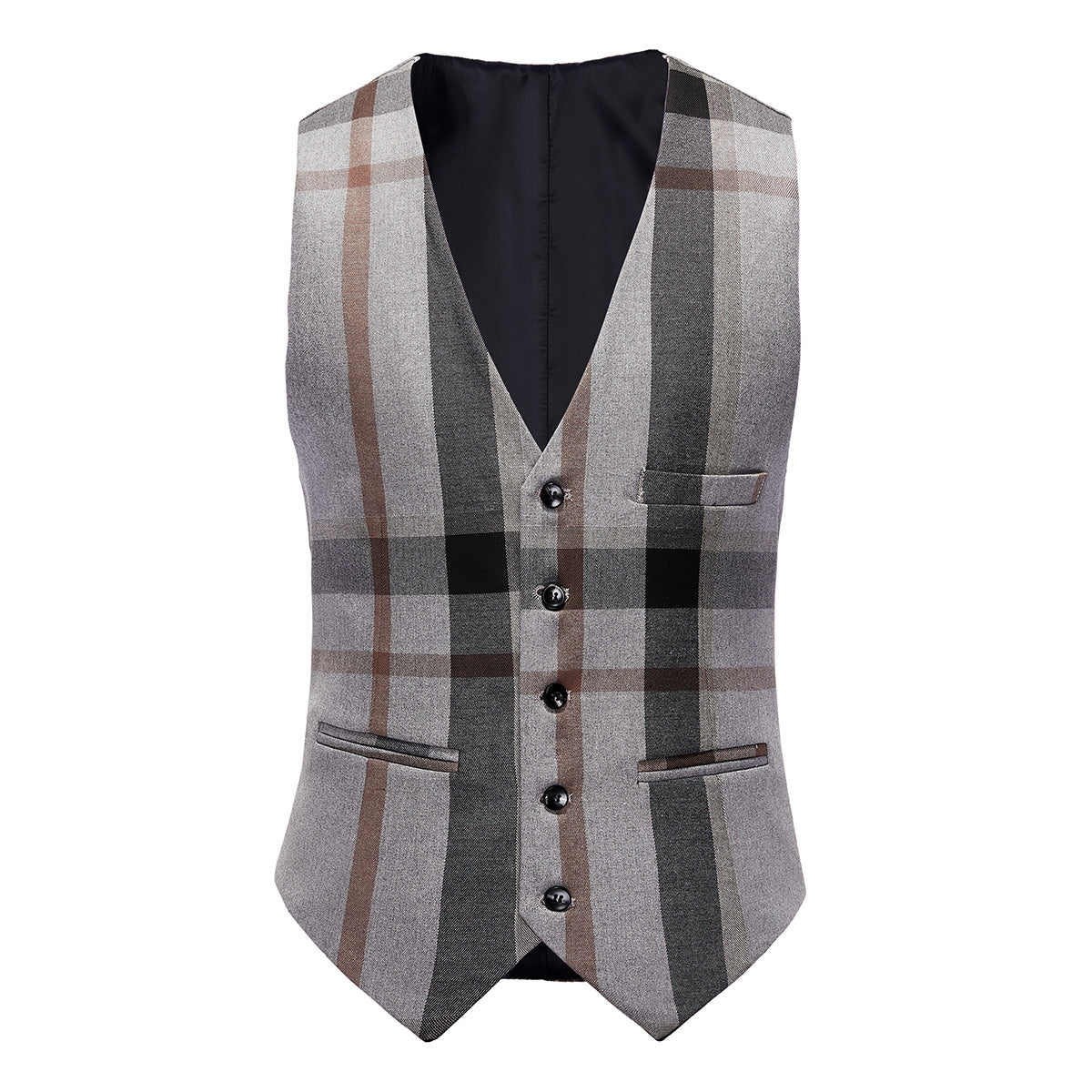 Men's 3-Piece Modern Plaid Design Light Gray Tuxedo