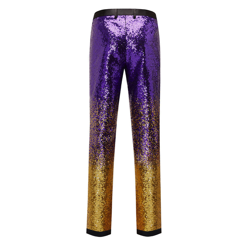 Men's Shiny Luxury Embroidery Pants Purple Gold