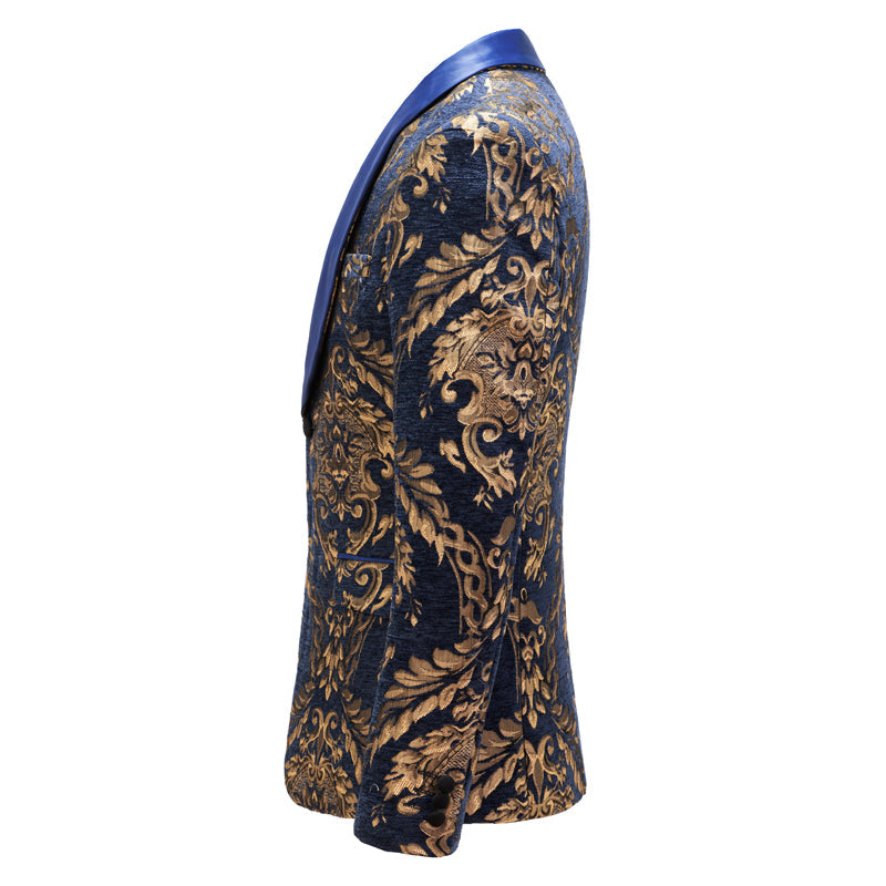 Men's Gold Damask Jacquard Royal Blue Tuxedo