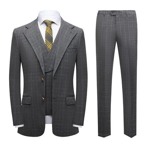 Men's 3-Piece Checkered Gray Two Button Gray Suit