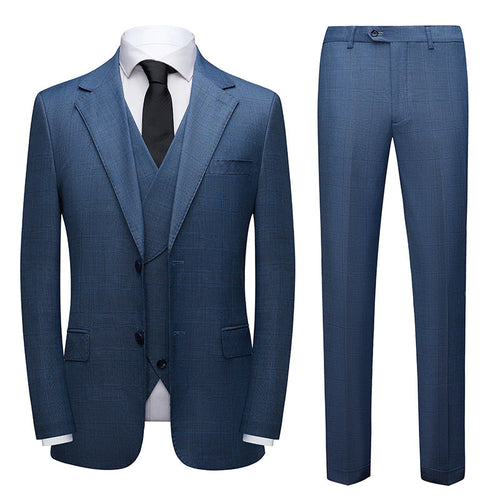 Men's 3-Piece Two Button Subtile Grid Navy Blue Suit